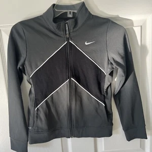 Nike Dri Fit Full Zip Track Jacket  Girls Size M Grey/Black - Picture 1 of 11