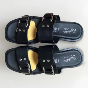 Seychelles Admire Me Sandals 8.5 Black Leather Buckle Streetwear Slides Casual - Picture 1 of 6