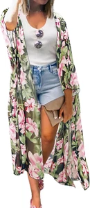 Women'S Summer Long Flowy Kimono Cardigans Boho Chiffon Beach Cover up Tops - Picture 1 of 13