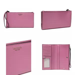 KATE SPADE Wallet Travel Clutch Sylvia Textured Leather Continental Pink NWT - Picture 1 of 12