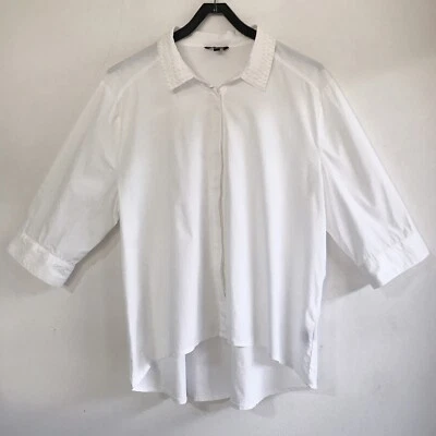 Camisa Top Bogari Diseñada en Italia Blanca Bordada Botón Media Manga Talla XXL Foto 1 de 4