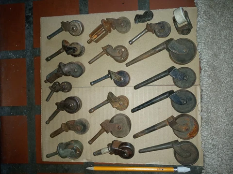 Antique Vintage Industrial Cast Iron Wheel Casters Furniture Parts Lot (21) Cover