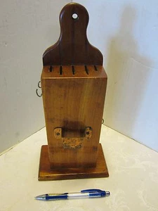 Primitive Wood Knife spoon key Holder copper Kitchen Original USA 1940's 12.5"t - Picture 1 of 8