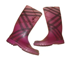 size 39 9 BURBERRY tall rubber rain boots Burgundy Novacheck House check defect - Picture 1 of 11