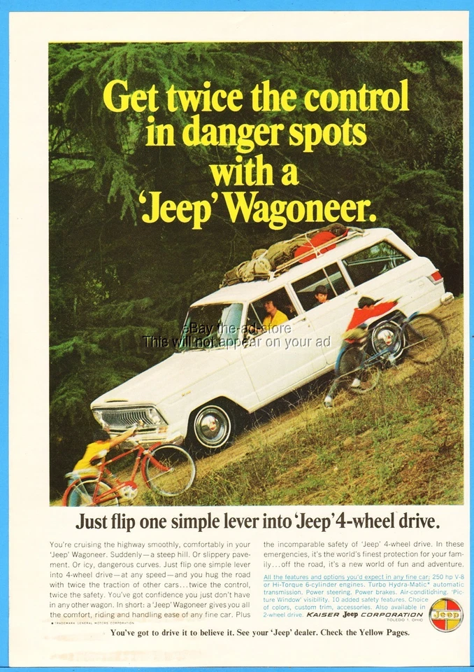 Jeep Wagoneer Toledo 1966 OH bicicletas blancas vintage SUV foto anuncio de auto clásico Foto 1 de 1