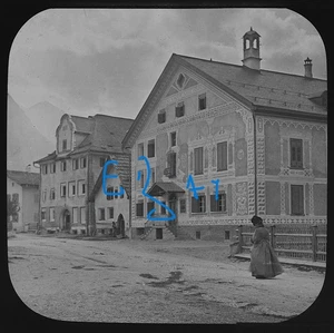 Photo SWITZERLAND HOUSES IN BEVER THE ENGADINE C1890 Magic Lantern Slide - Picture 1 of 5