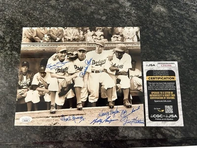 Brooklyn Dodgers Multi Signed 8x10 Photo Gregg Hatten Pee Wee Reese JSA COA - Image 1 of 3