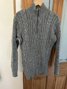 Suéter Woolovers Lana Británica Tejido por Cable Gris Pullover Largo 1/4 Cremallera Cálido Talla M - Imagen 1 de 7