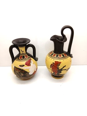 TWO VINTAGE ANCIENT GREEK POTTERY VASES JUGS - Image 1 of 4
