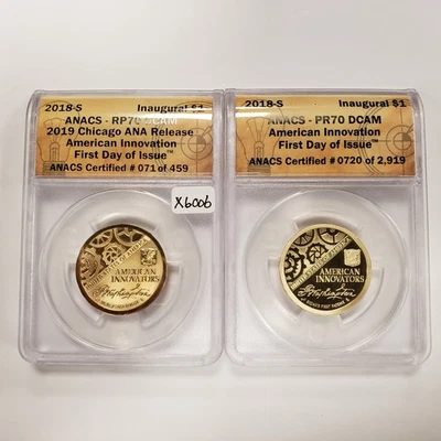 2018-S $1 American Innovation 2 Coins ANACS PR 70 DCAM /ANACS RP 70 DCAM - X6006 - Image 1 of 4