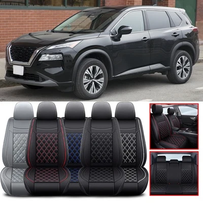 Juego completo de funda de asiento de coche delantera + trasera cojín de cuero PU de lujo para Nissan Rogue Foto 1 de 4