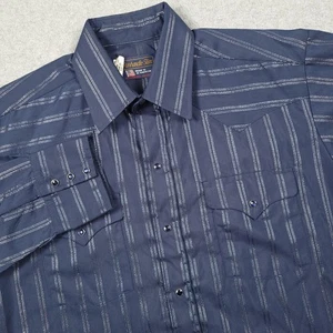 Vintage Panhandle Slim Shirt Men Large Blue 90s Made in USA Western Pearl Snap - Picture 1 of 9