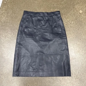 J. CREW Collection Woman's A-Line Pencil Navy Blue Knee Length Leather Skirt 6 - Picture 1 of 14