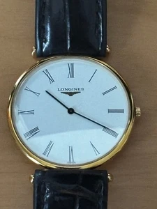 Longines Analog Watch White Gold with Roman Numeral Dial Leather Strap - Picture 1 of 8