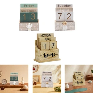 Wood Block Calendar Desk Desktop Standing Calendar Rustic - Picture 1 of 19