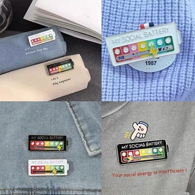 Pin de esmalte de estado de ánimo interactivo batería social/mi pin de solapa creativa-excelente idea Foto 1 de 4