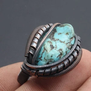 Turquoise Gemstone Gift For Love Wire Wrapped Ring US 9 Jewelry G10409 - Picture 1 of 3