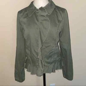 Caslon Nordstrom ruffle front Moto Green jacket - Picture 1 of 12