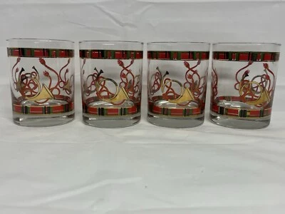 Juego De 4 Vasos Culver Vintage Por George Briar Oro 22k Navidad Navidad Navidad Cuerno Foto 1 de 4