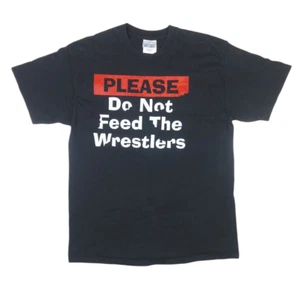Vintage Y2K Wrestling Please Do Not Feed the Wrestlers Black T-Shirt Size L - Picture 1 of 7