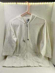 White Zenergy CHICO'S 3/4 Sleeve Zip Front Sweatshirt Sz 3 - Picture 1 of 3