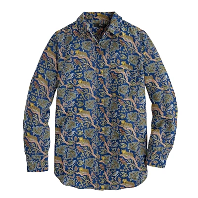 Camisa abotonada de seda J.Crew nueva con etiquetas en estampado botánico de guepardo de leopardo azul marino 8 Foto 1 de 4