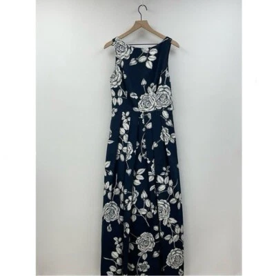Eliza J Floral Sleeveless A-Line Pleated Ball Gown Maxi Dress Occasion Navy 12 - Image 1 of 4