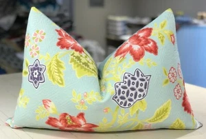 ONE SCALAMANDRE COLONY TURQUOISE "BALI" ITALIAN LAMPAS CUSTOM BOLSTER PILLOW - Picture 1 of 2