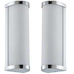 2 PACK IP44 Bathroom Wall Light Chrome & Frosted Glass Modern Twin Curved Lamp - Picture 1 of 7