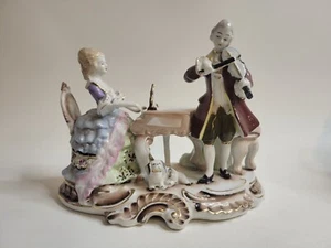 Porcelain Musical Couple W/Dog Vintage Figurine - Picture 1 of 15