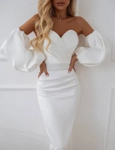 Chic White Off the Shoulder Bodycon Dress - Perfect for Summer Cocktails - Picture 1 of 6