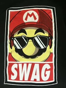 Super Mario SWAG Men's Printed short sleeve T-shirt Size L Black Cotton Gamer - Picture 1 of 4