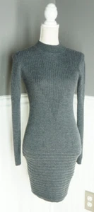 Max Studio Size M Sweater Dress Gray Textured Knit Long Sleeve Bodycon Wool Mix - Picture 1 of 4