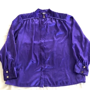 GIANNA vintage Size 12 Purple Shinny Concealed Button Up Blouse Shoulder Pads - Picture 1 of 8