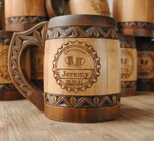 Groomsmen wooden beer mug Engraved stein Wedding groomsmen best man groom gift - Picture 1 of 6