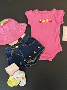 NWT Infant 0-3 mo Gymboree BERRY SWEET Cotton Sunhat, Shorts 5-piece Vintage Set - Picture 1 of 7