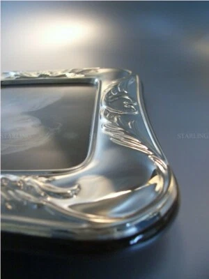 Marco de fotos Art Nouveau con marco de plata maciza 925 parte posterior de madera de ley caoba (M2) Foto 1 de 4