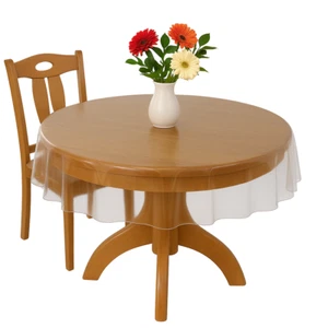 70" Round Clear Tablecloth Protector – Heavy Duty Vinyl Cover with Hemmed Edge - Picture 1 of 9