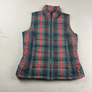 Talbots Puffer Vest Womens 1X Red Plaid Full Zip Feather Down Filled Jacket - Picture 1 of 9