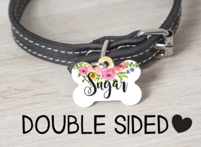 Floral Dog Tag | Personalized Pet ID Tag | Dog ID Tag for Collar | Dog Name Tag - Image 1 of 4