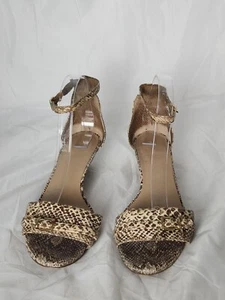 Saks Fifth Avenue Womens Stacked Heel wedge Ankle Strap Sandals snake print 10M - Picture 1 of 15