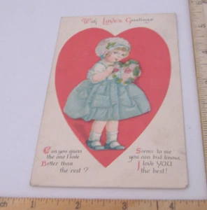 WITH LOVE'S GREETINGS~VINTAGE VALENTINE POSTCARD - Picture 1 of 3