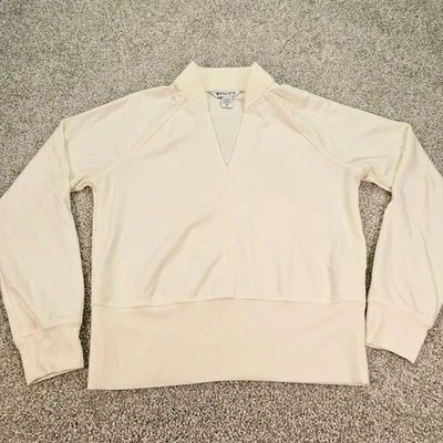 Athleta Cream V Neck Ribbed Collar Long Sleeve Pullover Sweatshirt Top XS NWOT - Image 1 of 4