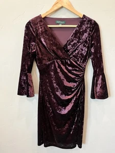 Lauren Ralph Lauren Size 2P Purple Crushed Velvet Dress Whimsigoth Y2K - Picture 1 of 7