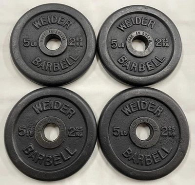Placas de peso con barra Weider de 5 lb, hechas en Brasil, agujero estándar de 1", x 4 = 20 lb Foto 1 de 4