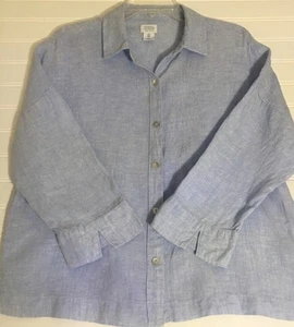 Sigrid Olsen 100% Linen Blouse Womens  Blue Drop Shoulder 3/4 Sleeve Coastal S - Picture 1 of 13