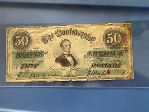 1861 $50 FIFTY DOLLARS  CONFEDERATE STATES OF AMERICA CURRENCY NOTE - Picture 1 of 2
