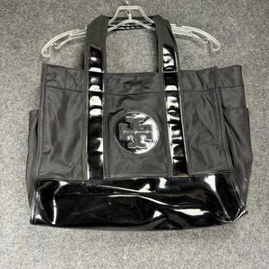 Tory Burch Black Nylon & Patent Leather Trim Tote Bag Designer Handbag Purse - Picture 1 of 9