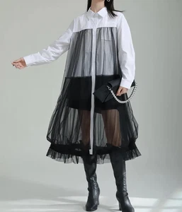 White Black Unique Edgy Street  Designer Layering Chic Long Shirt  Dress 12 14 - Picture 1 of 24