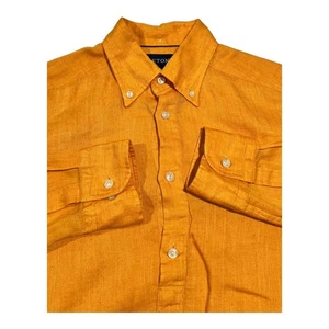 Eton Men's Medium Orange 100% Linen Shirt Button-Down Long Sleeve Casual - Picture 1 of 12